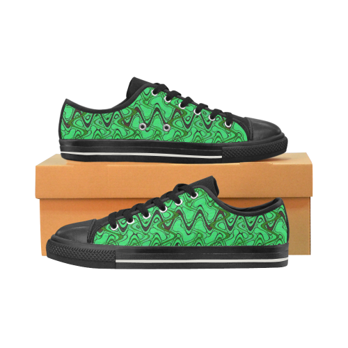 Green and Black Waves pattern design Men's Classic Canvas Shoes (Model 018)
