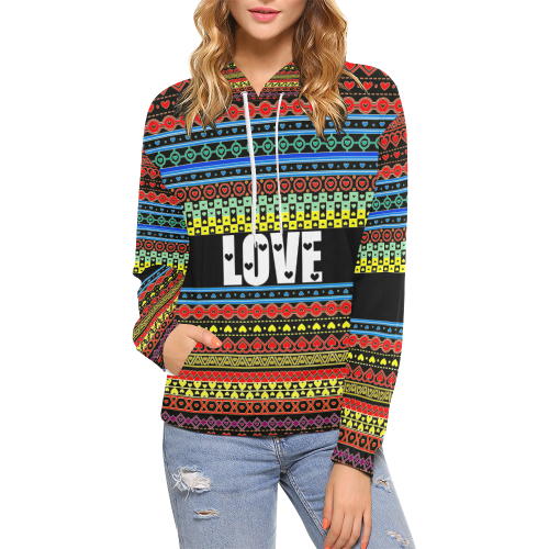 i love you lots of hearts banner black All Over Print Hoodie for Women (USA Size) (Model H13)