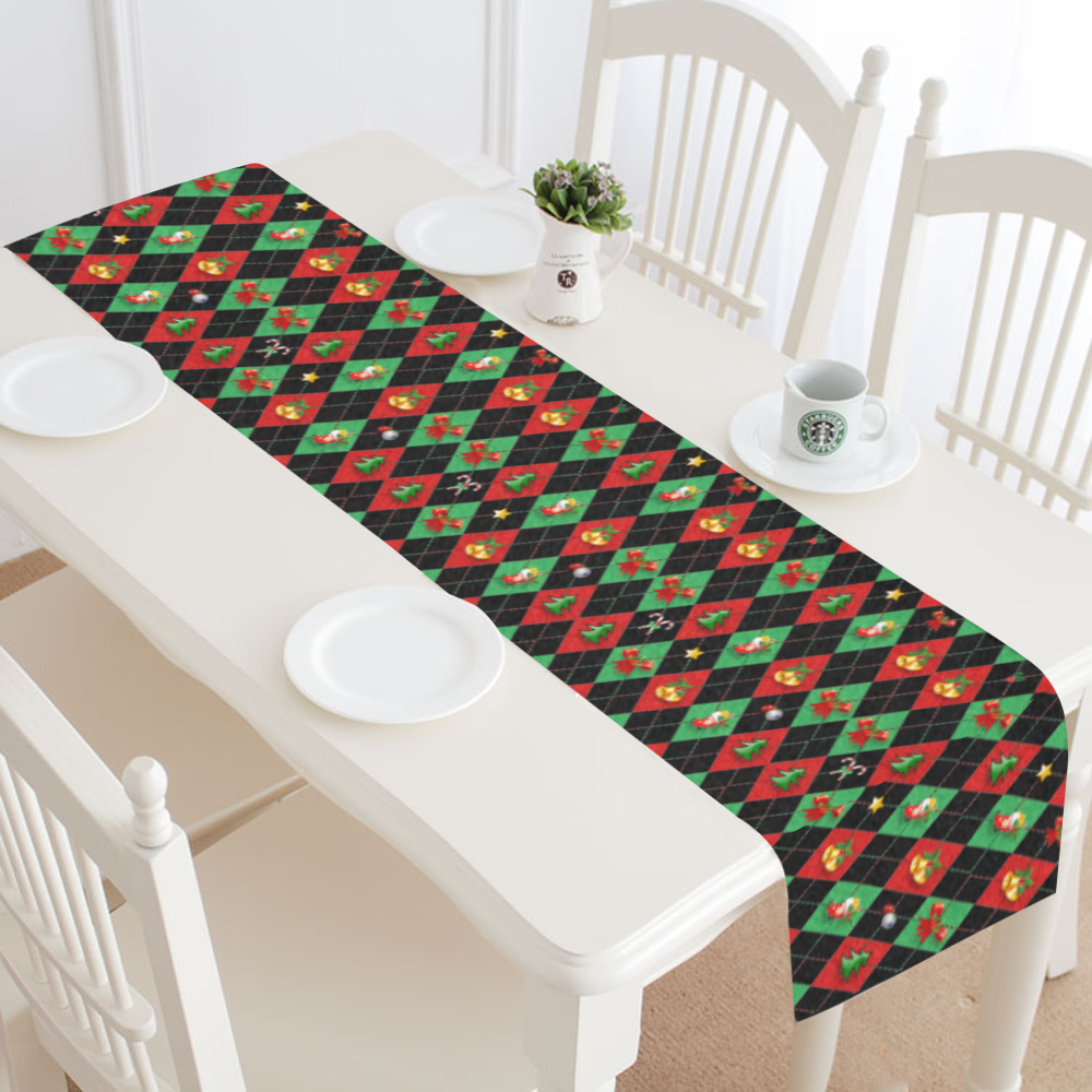 Christmas Argyle Pattern Black Table Runner 14x72 inch