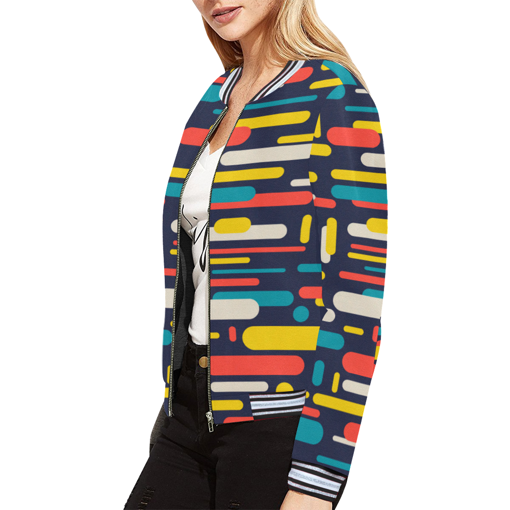 Colorful Rectangles All Over Print Bomber Jacket for Women (Model H21)