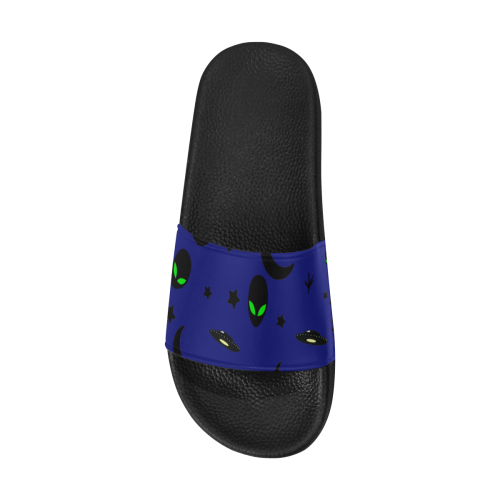 Alien Flying Saucers Stars Pattern (Blue) Men's Slide Sandals/Large Size (Model 057)