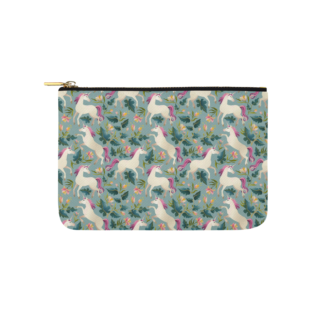 Floral Unicorn Pattern Carry-All Pouch 9.5''x6''