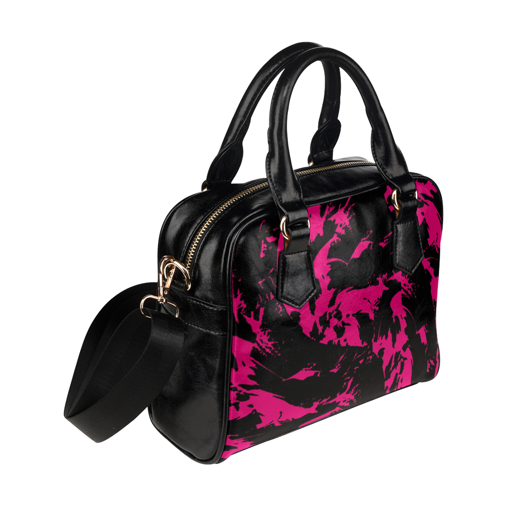 Pink and Black Paint Splatter Shoulder Handbag (Model 1634)