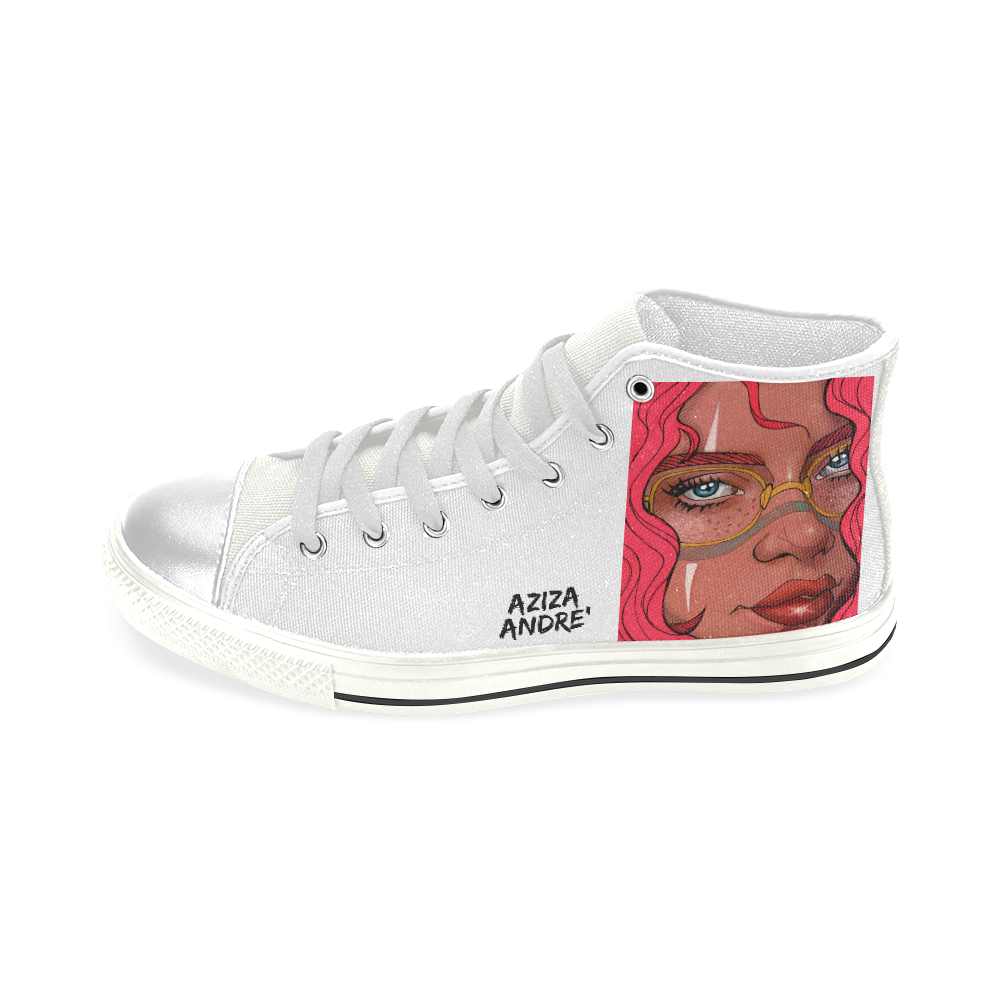 Feelin Pink w/ Aziza_Andre_Logo Women's Classic High Top Canvas Shoes (Model 017)