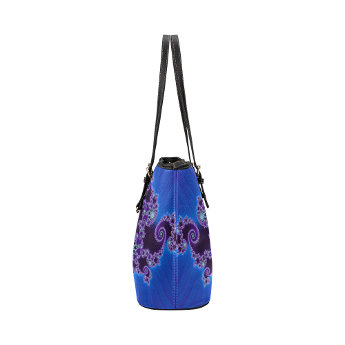 Blue Hearts and Lace Fractal Abstract 2 Leather Tote Bag/Small (Model 1651)