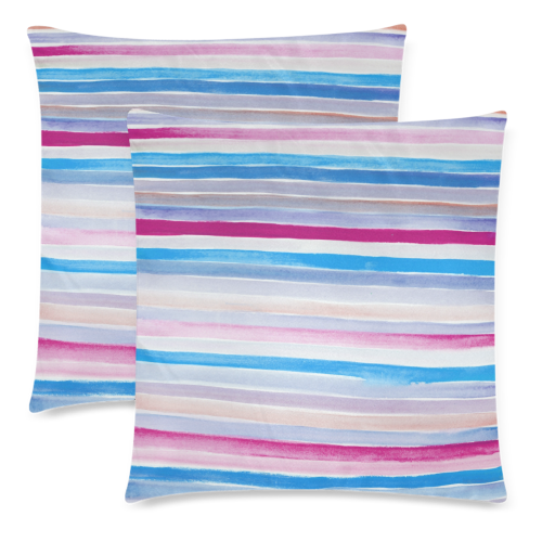 Watercolor Horizontal Stripes Custom Zippered Pillow Cases 18"x 18" (Twin Sides) (Set of 2)