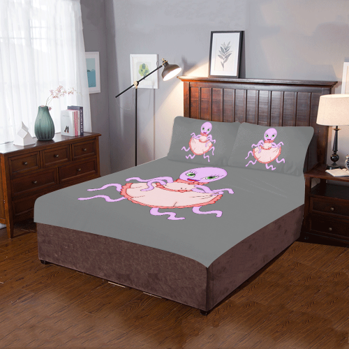 Octavia Octopus Grey 3-Piece Bedding Set