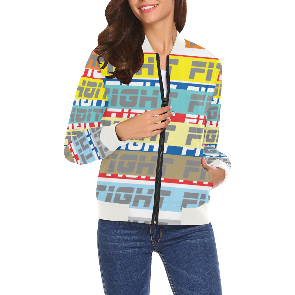TIGHT FIT Colour Bars 31 All Over Print Bomber Jacket for Women (Model H19)