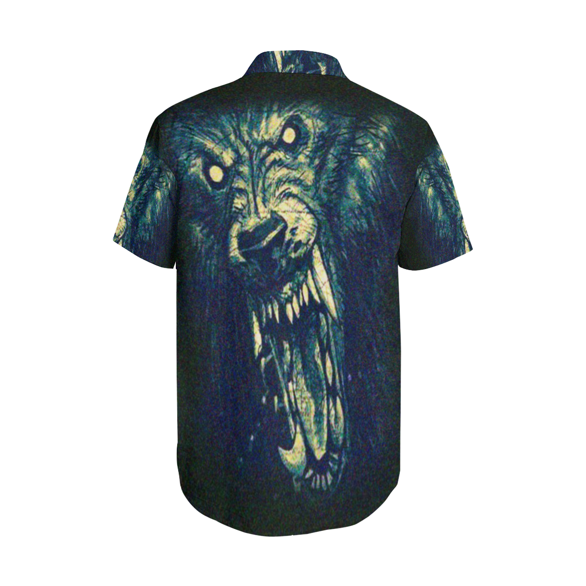Werewolf Horror Underground Satin Dress Shirt Men's Short Sleeve Shirt with Lapel Collar (Model T54)
