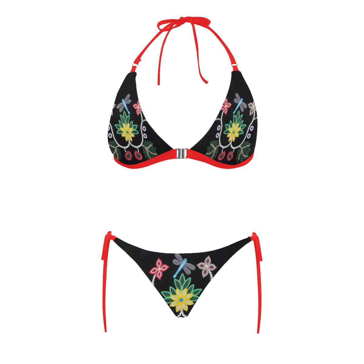 floral beadwrok Buckle Front Halter Bikini Swimsuit (Model S08)