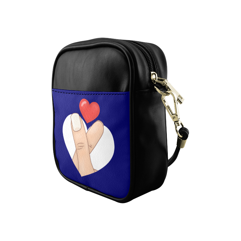 Hand and Finger Heart / Blue Sling Bag (Model 1627)