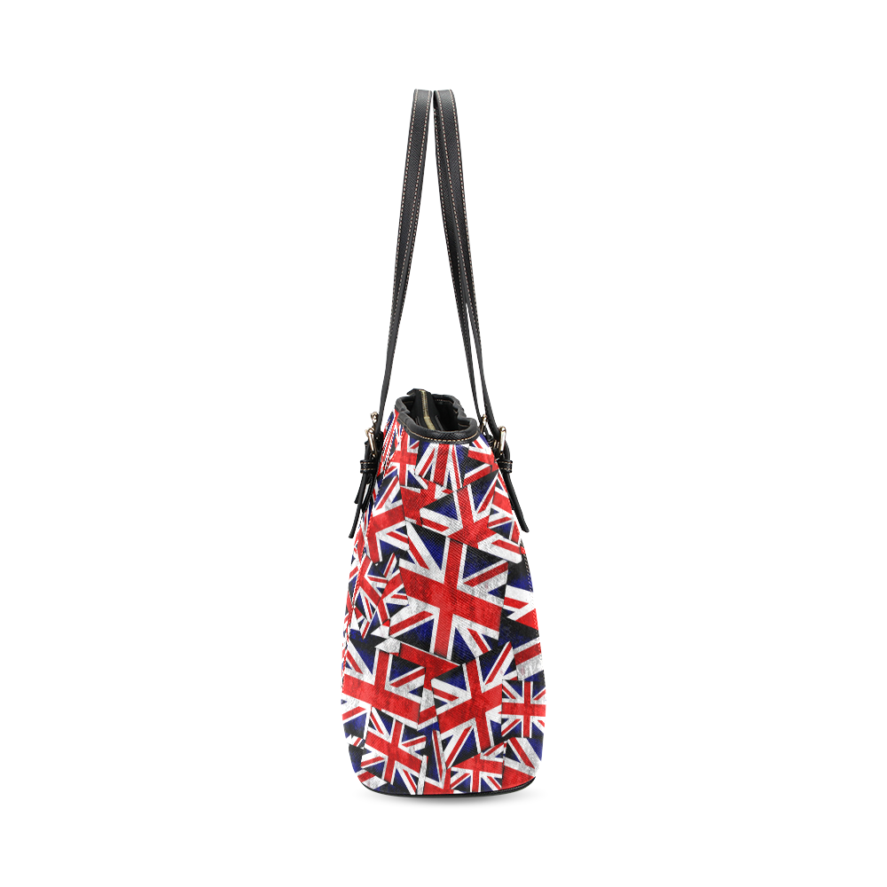 Union Jack British UK Flag Leather Tote Bag/Large (Model 1640)