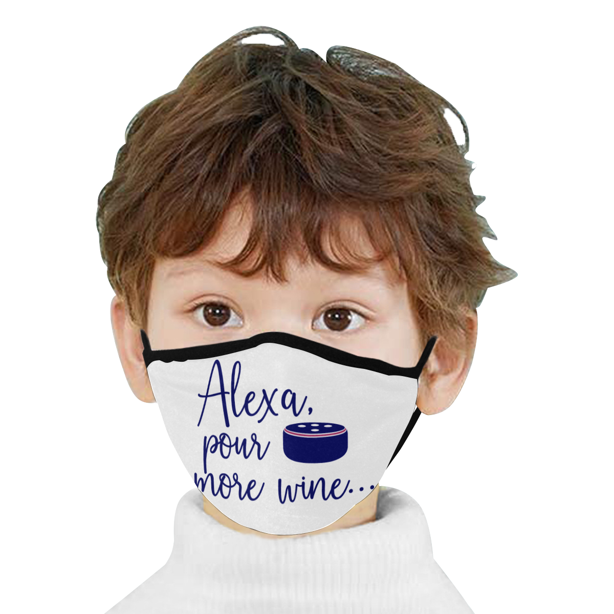 Humor - Alexa pour more wine - dark blue on white Mouth Mask
