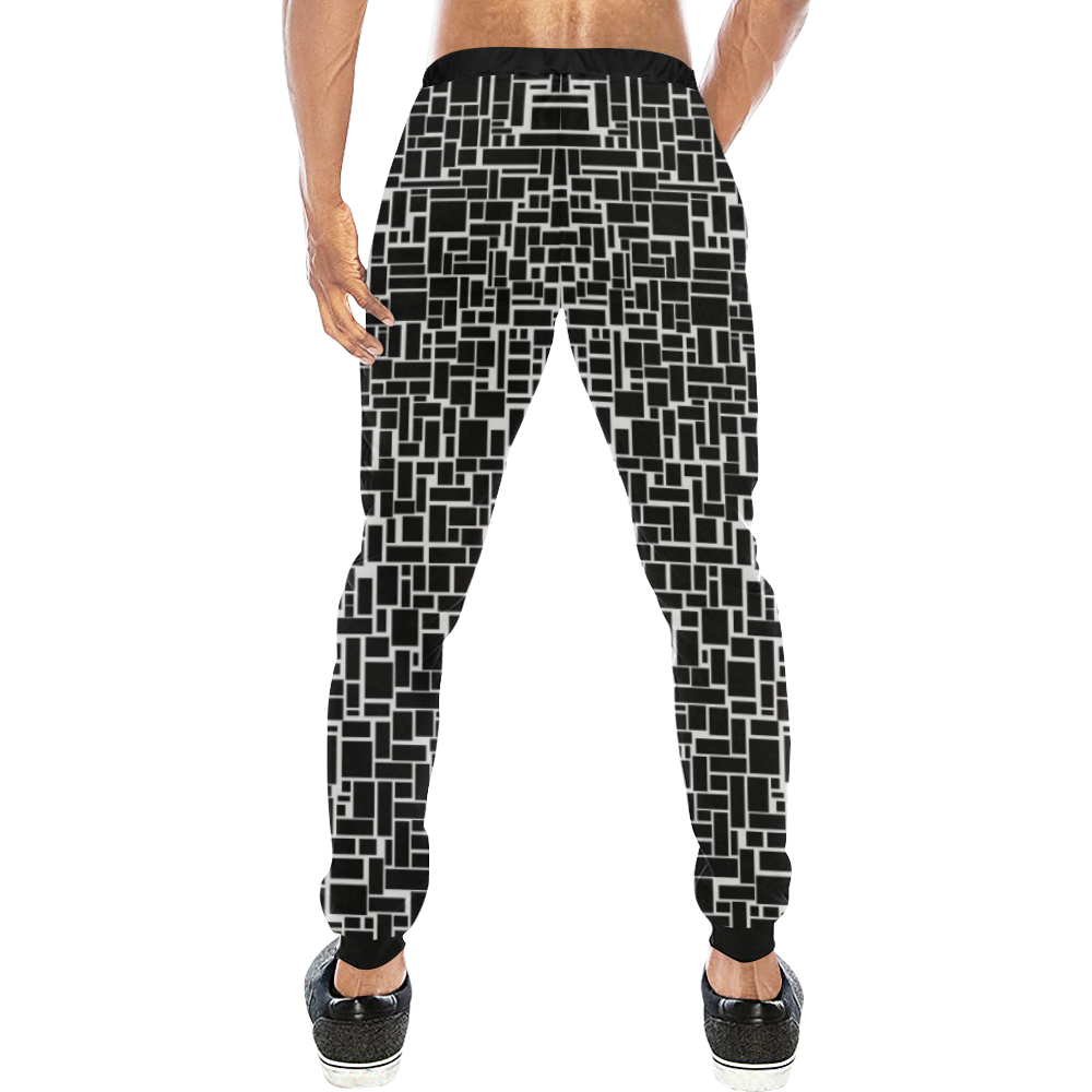BLACK AND WHITE BOX PATTERN Men's All Over Print Sweatpants (Model L11)
