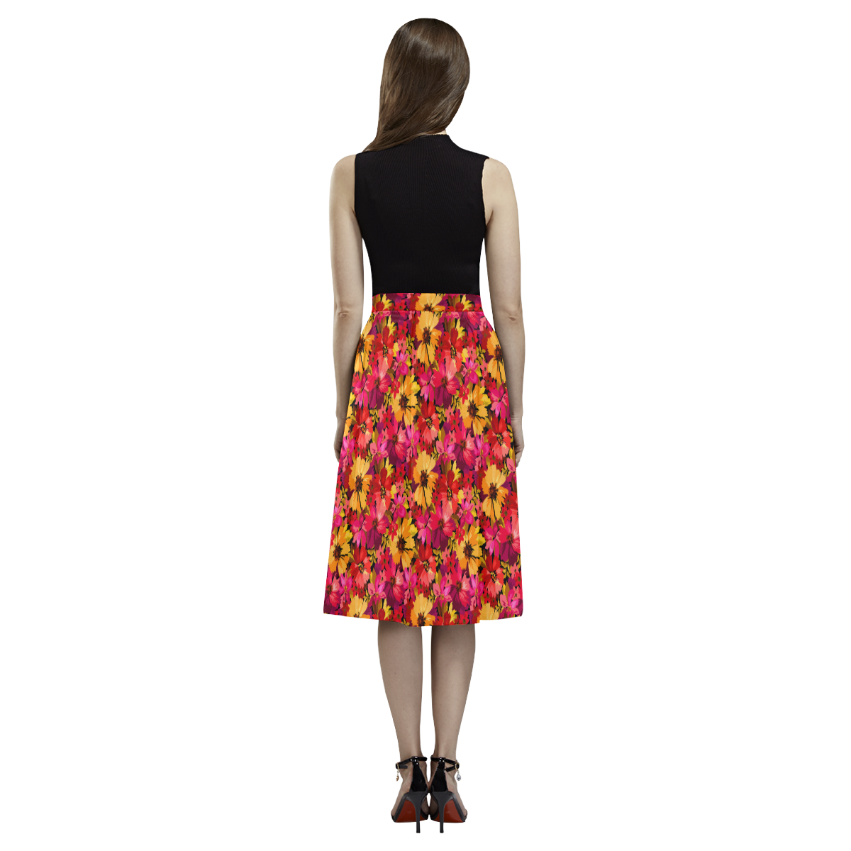 Flower Pattern Aoede Crepe Skirt (Model D16)