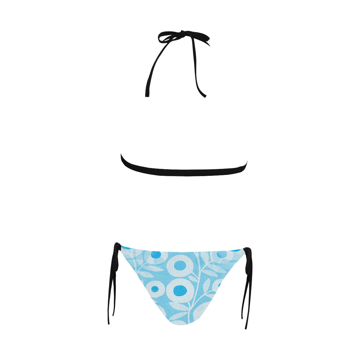 Mod Blue Floral Buckle Front Halter Bikini Swimsuit (Model S08)