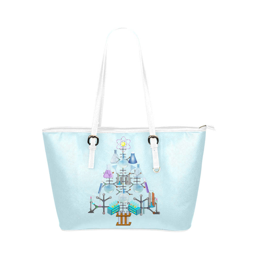 Oh Chemist Tree, Oh Chemistry, Science Christmas  on Blue Leather Tote Bag/Small (Model 1651)