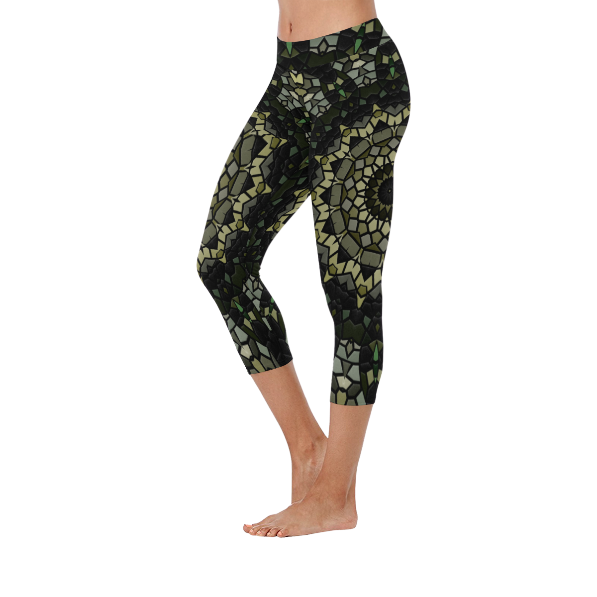 Mosaic mandala Women's Low Rise Capri Leggings (Invisible Stitch) (Model L08)