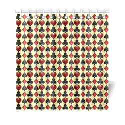 Las Vegas  Black and Red Casino Poker Card Shapes on Yellow Shower Curtain 69"x72"