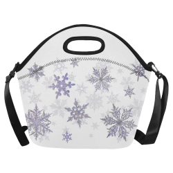Snowflakes Blue Purple on white Neoprene Lunch Bag/Large (Model 1669)