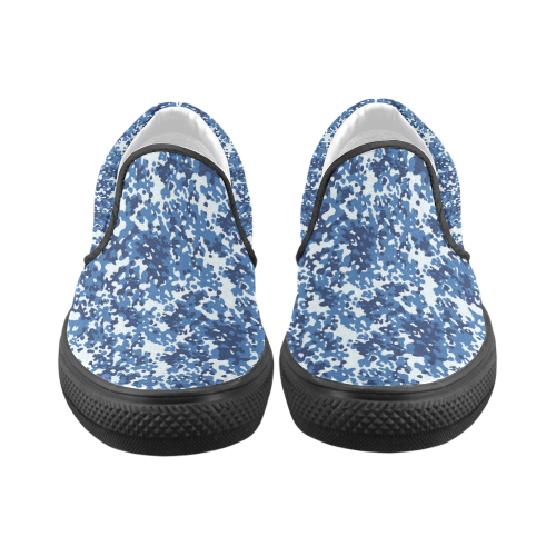 Digital Blue Camouflage Women's Unusual Slip-on Canvas Shoes (Model 019)
