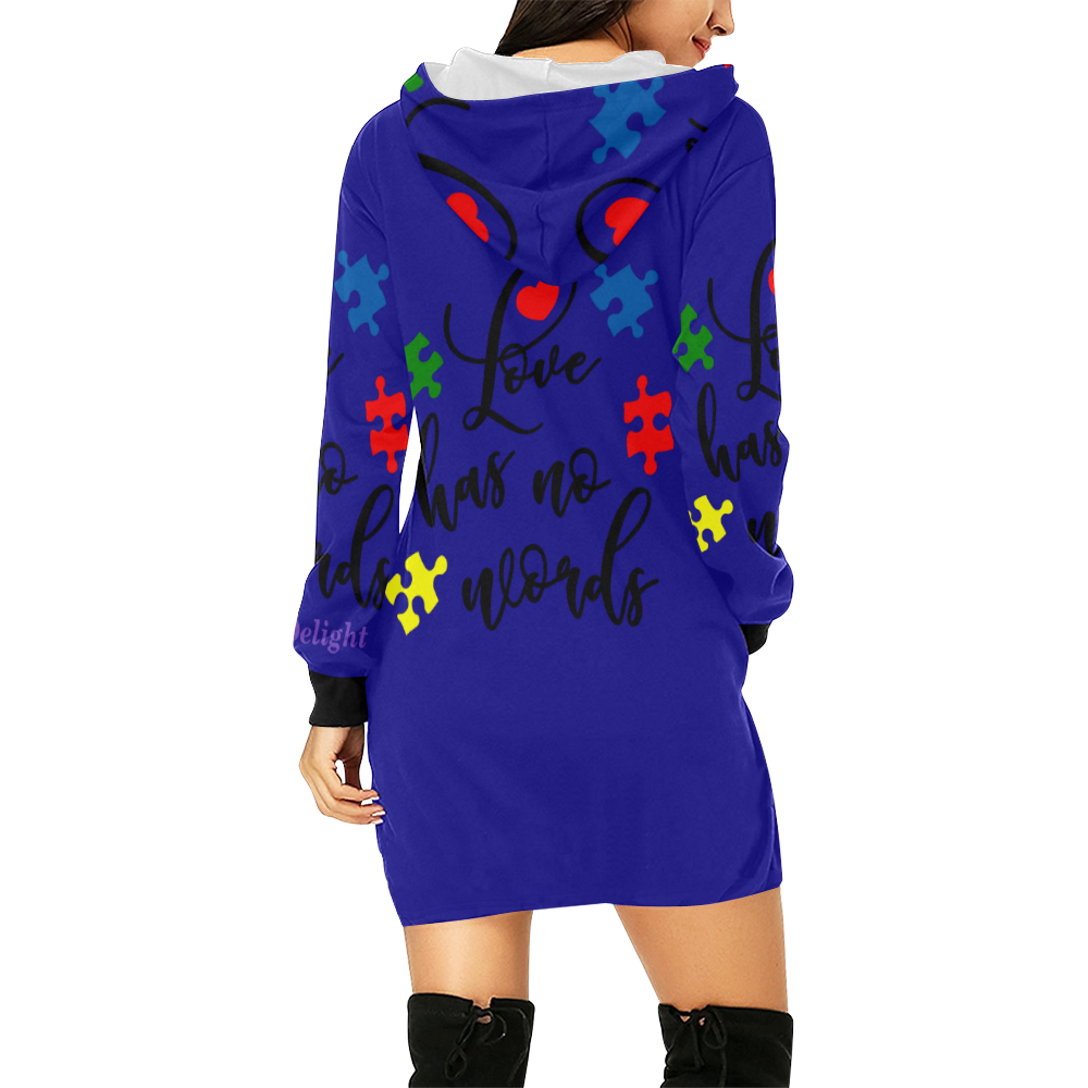 Fairlings Delight's Autism- Love has no words Women's Hoodie 53086E10 All Over Print Hoodie Mini Dress (Model H27)
