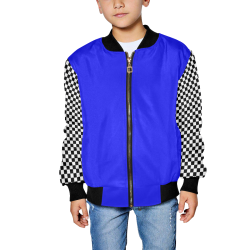 Checkerboard Black and White / Blue Kids' All Over Print Bomber Jacket (Model H40)