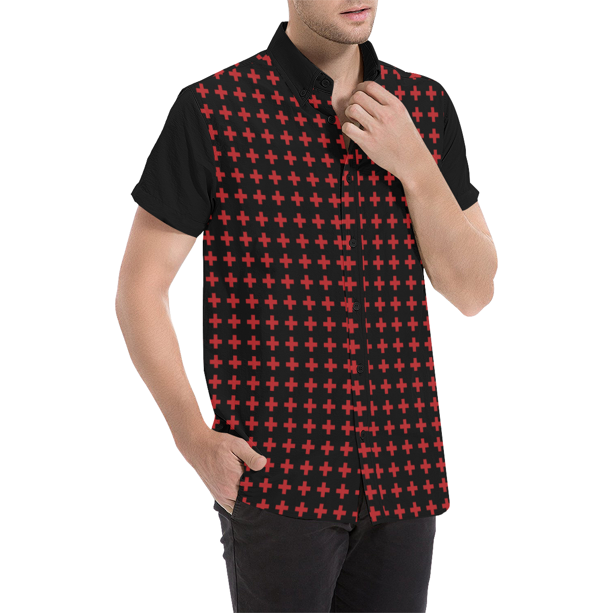 Rock Style Red Crosses Pattern Design Men's All Over Print Short Sleeve Shirt/Large Size (Model T53)