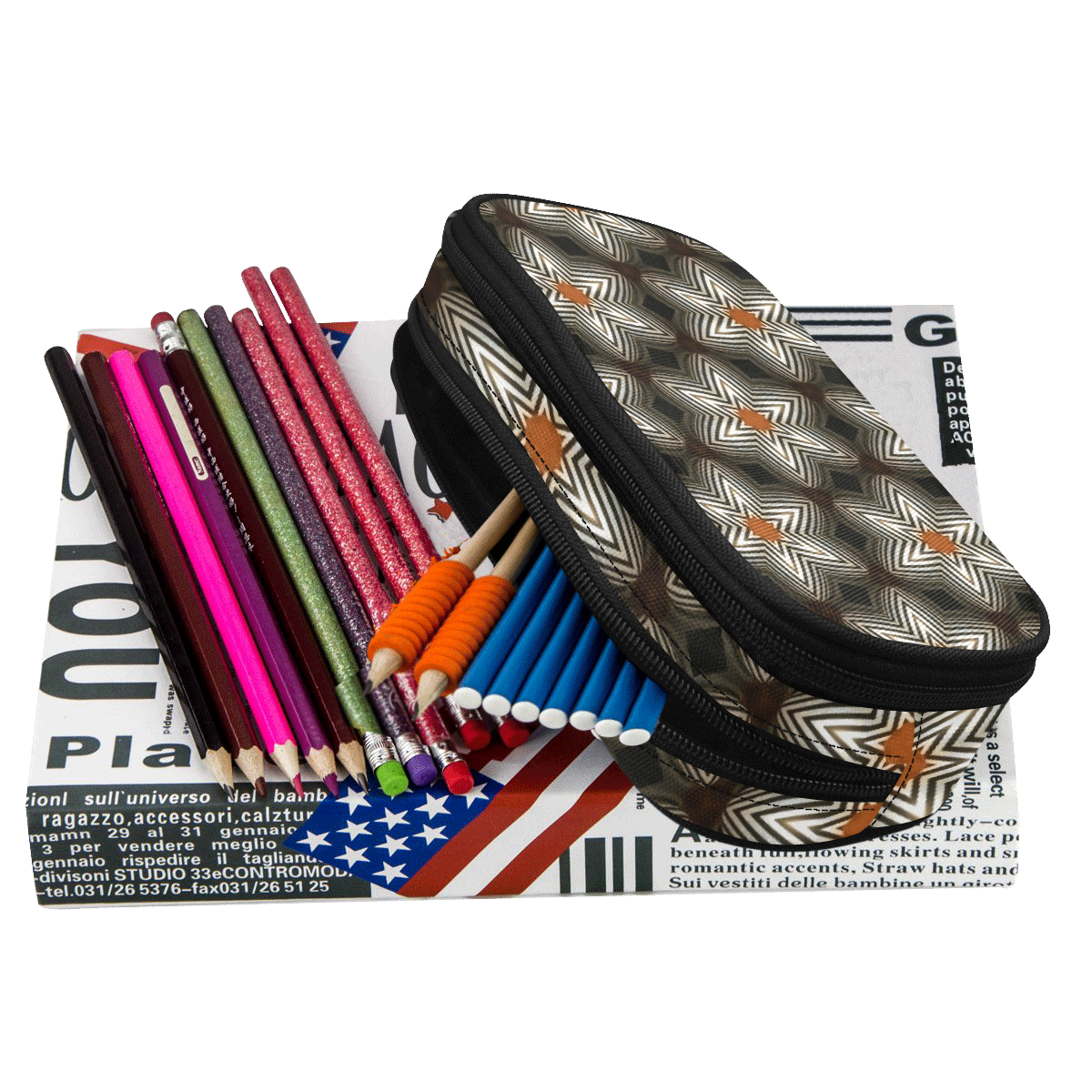 Flower Zebra Abstract pattern Pencil Pouch/Large (Model 1680)
