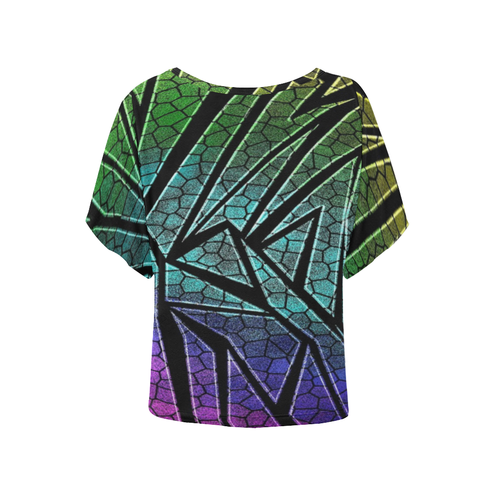 Neon Rainbow Cracked Mosaic Women's Batwing-Sleeved Blouse T shirt (Model T44)