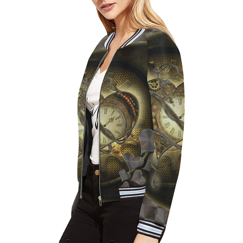 Awesome steampunk heart All Over Print Bomber Jacket for Women (Model H21)