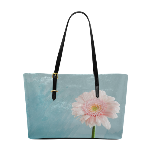Gerbera Daisy - Pink Flower on Watercolor Blue Euramerican Tote Bag/Large (Model 1656)