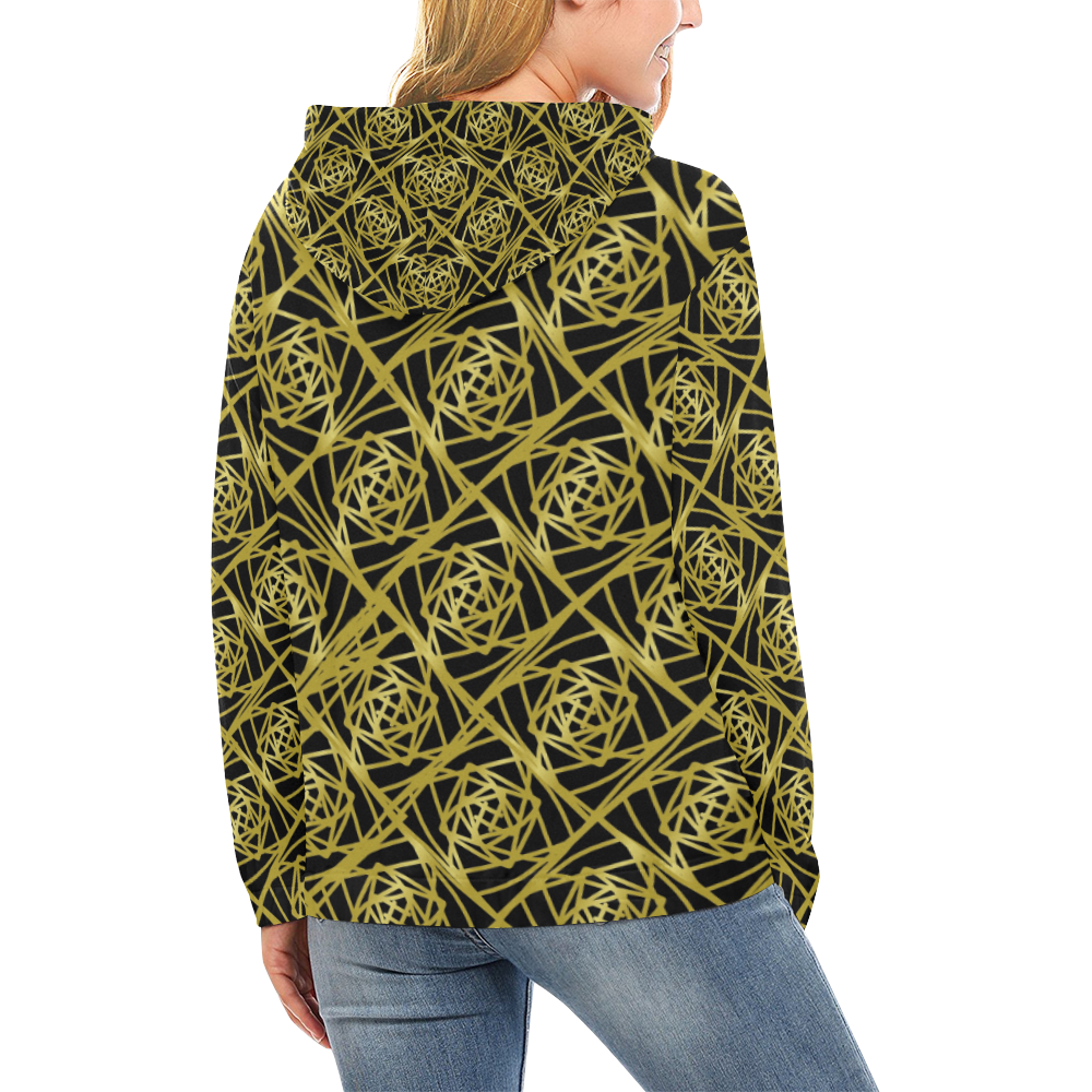Gold Lining All Over Print Hoodie for Women (USA Size) (Model H13)