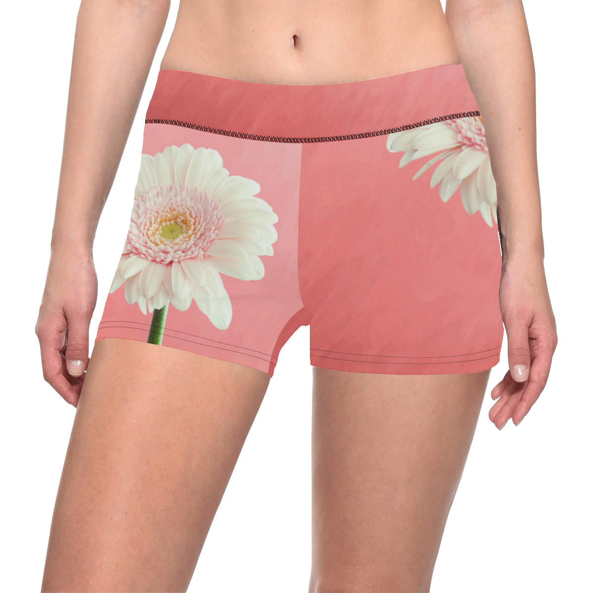 Gerbera Daisy - White Flower on Coral Pink Women's All Over Print Short Leggings (Model L28)
