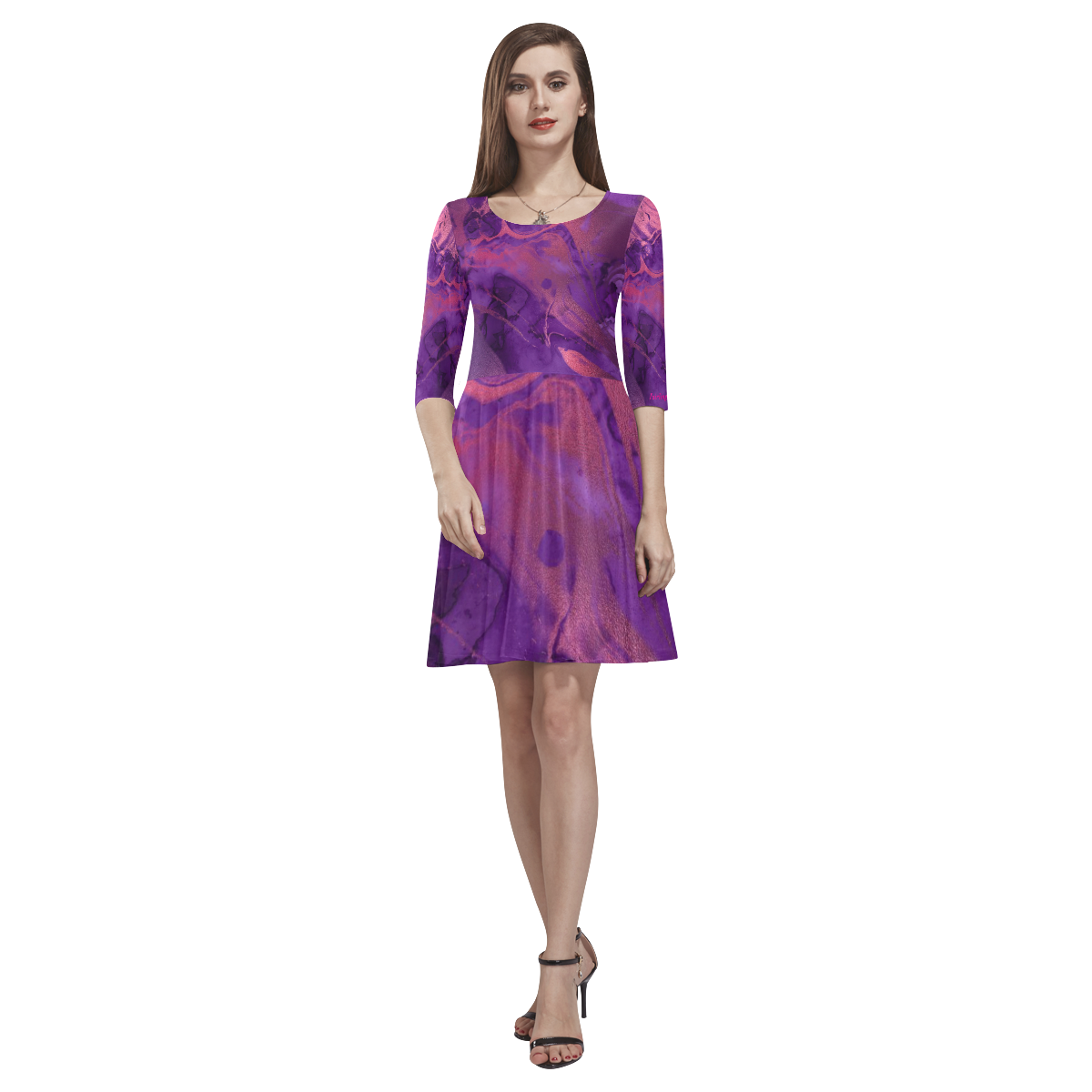 FD's Purple Marble Collection- Women's Purple Marble Half Sleeve Skater Dress 53086 Tethys Half-Sleeve Skater Dress(Model D20)