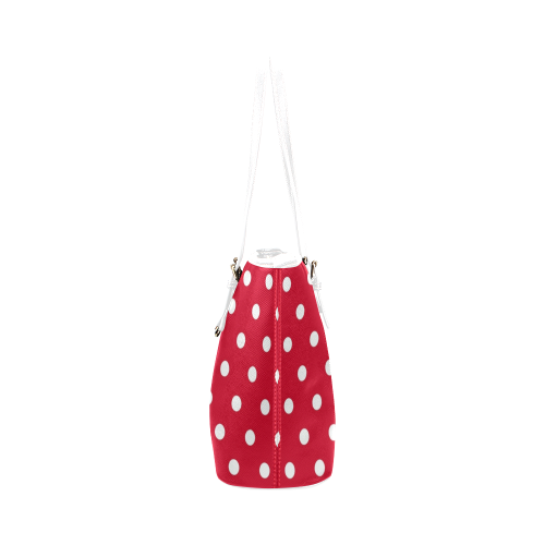 White Polka Dots on Red Leather Tote Bag/Small (Model 1651)
