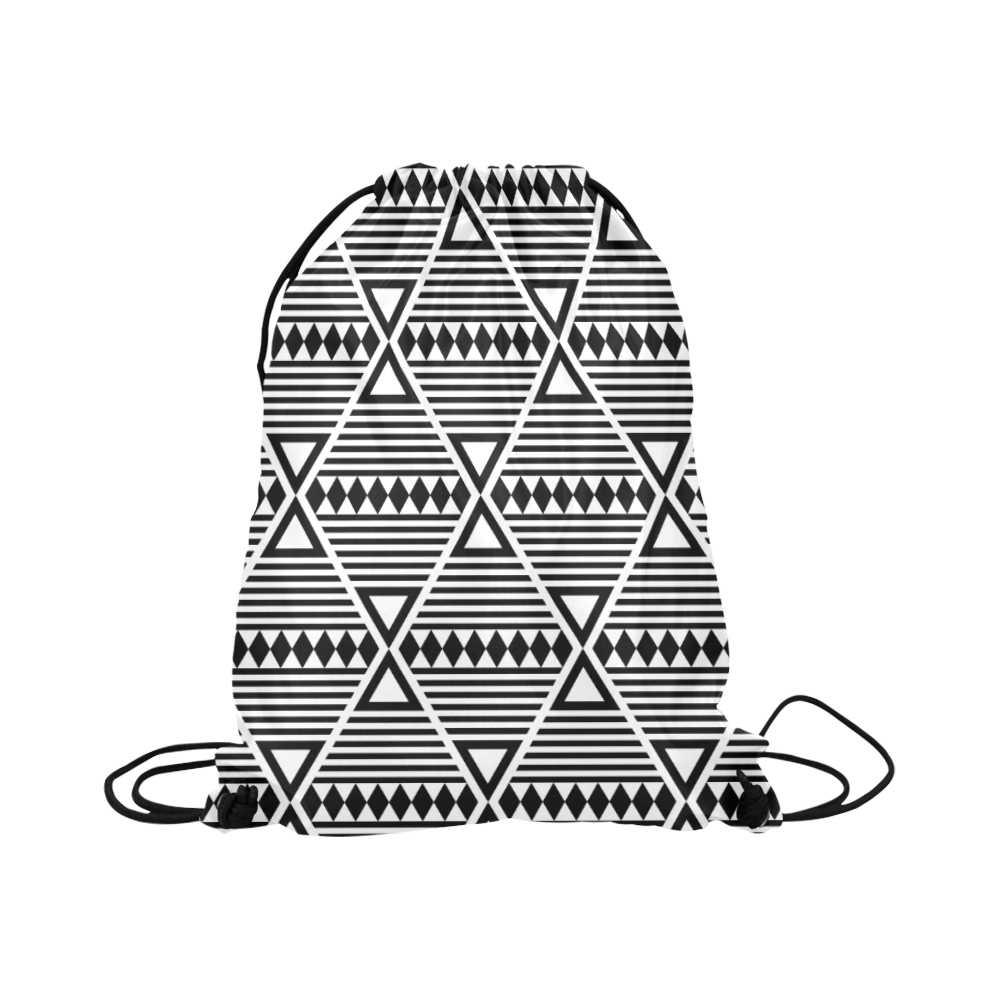 Black Aztec Tribal Large Drawstring Bag Model 1604 (Twin Sides)  16.5"(W) * 19.3"(H)