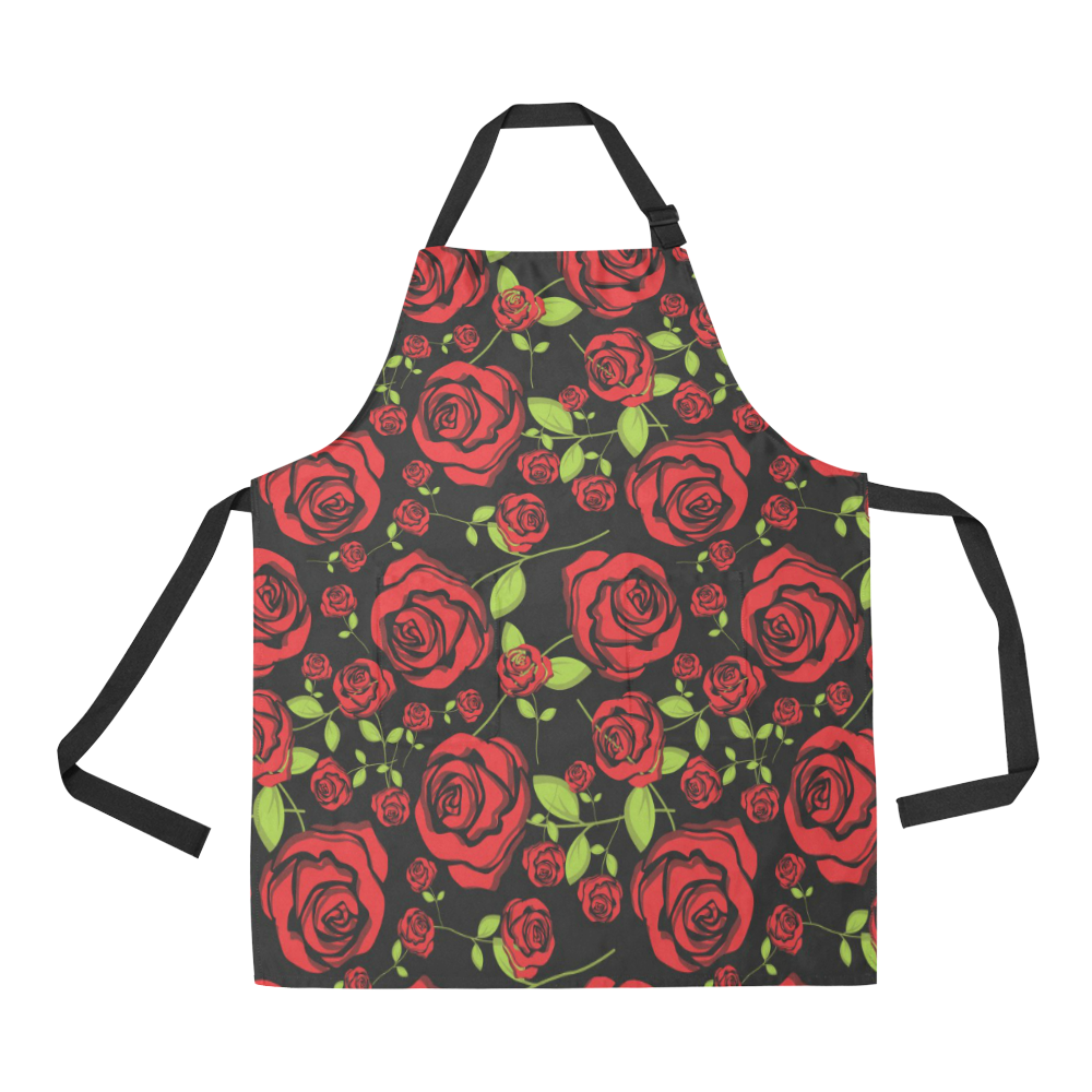 Red Roses on Black All Over Print Apron