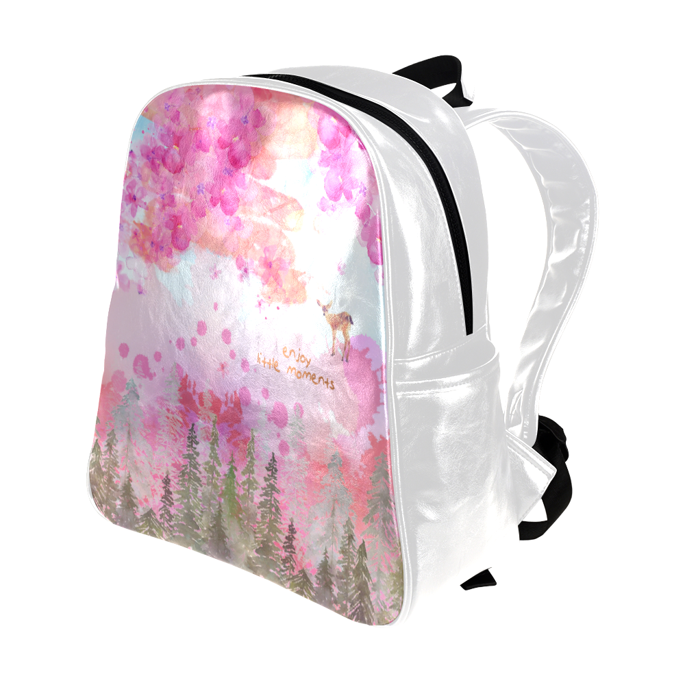 Little Deer in the Magic Pink Forest Multi-Pockets Backpack (Model 1636)