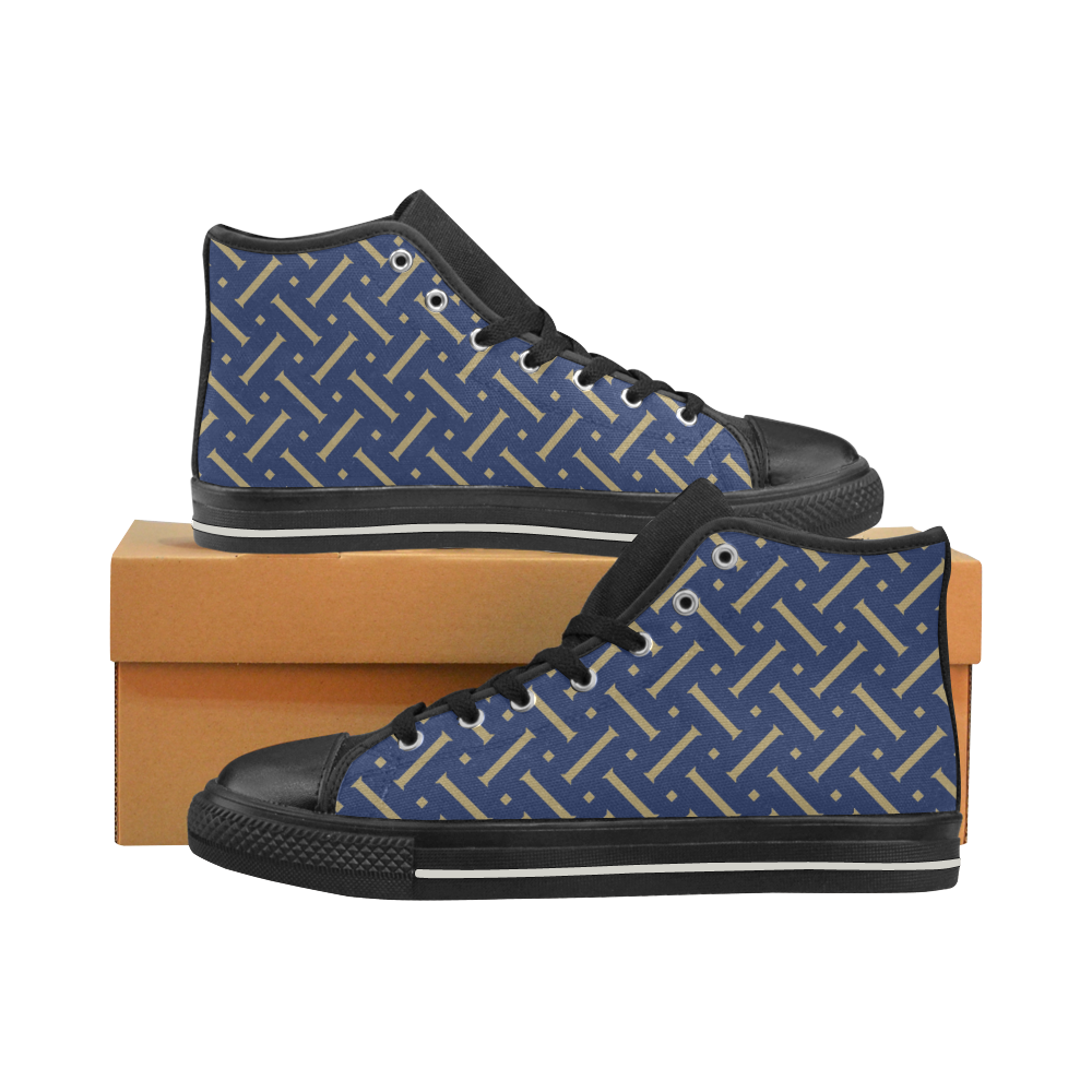 Blue Herringbone Men’s Classic High Top Canvas Shoes (Model 017)