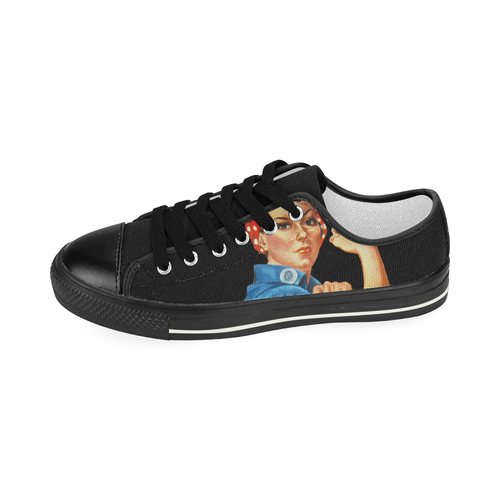 We Can Do It! Black Sneakers Women's Classic Canvas Shoes (Model 018)