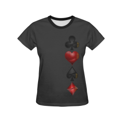 Las Vegas  Black and Red Casino Poker Card Shapes on Charcoal All Over Print T-shirt for Women/Large Size (USA Size) (Model T40)