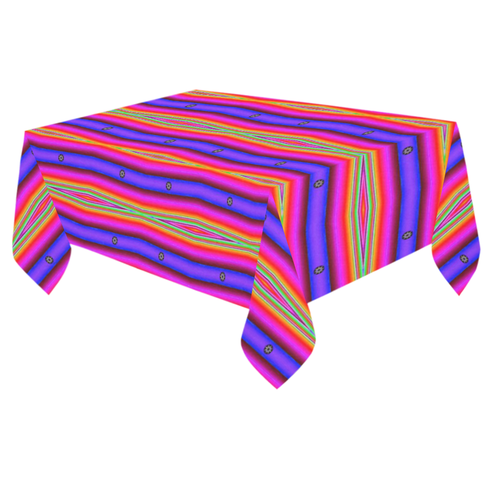 Bright Pink Purple Stripe Abstract Cotton Linen Tablecloth 60"x 84"