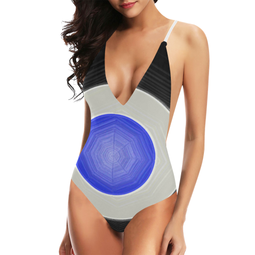 black and blue Sexy Lacing Backless One-Piece Swimsuit (Model S10)