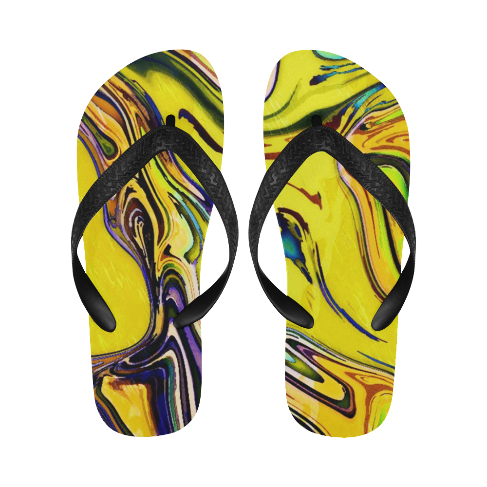 Yellow marble Flip Flops for Men/Women (Model 040)