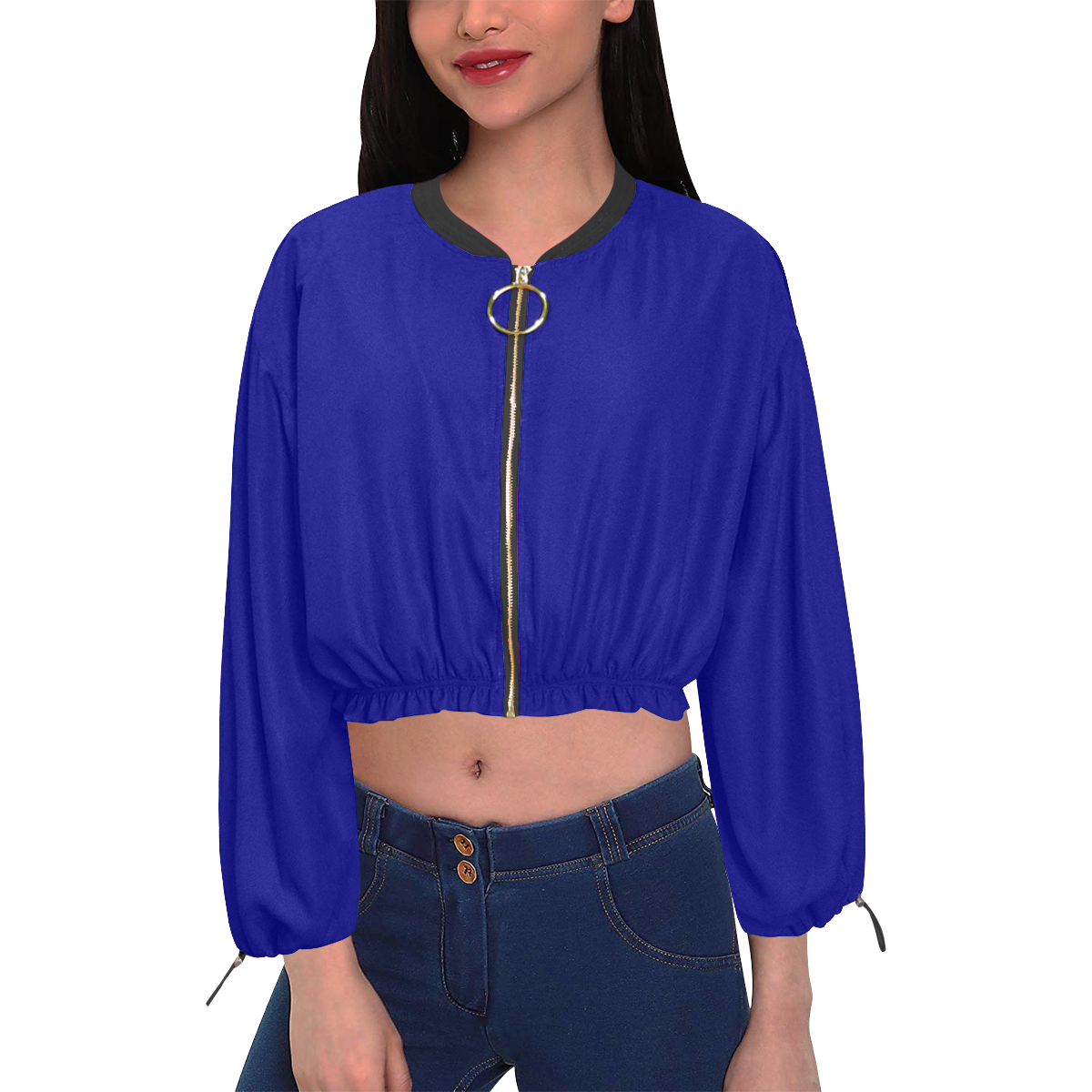 color navy Cropped Chiffon Jacket for Women (Model H30)