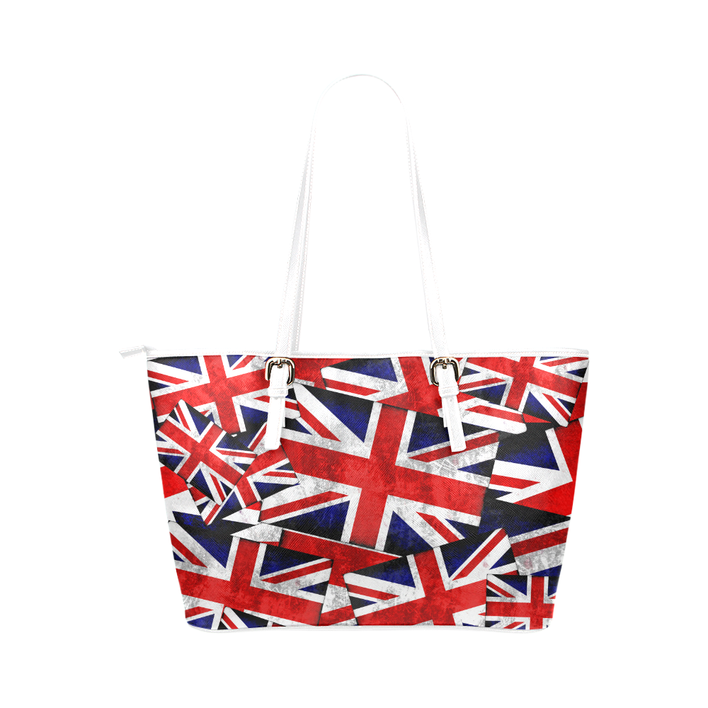 Union Jack British UK Flag - White Leather Tote Bag/Large (Model 1651)