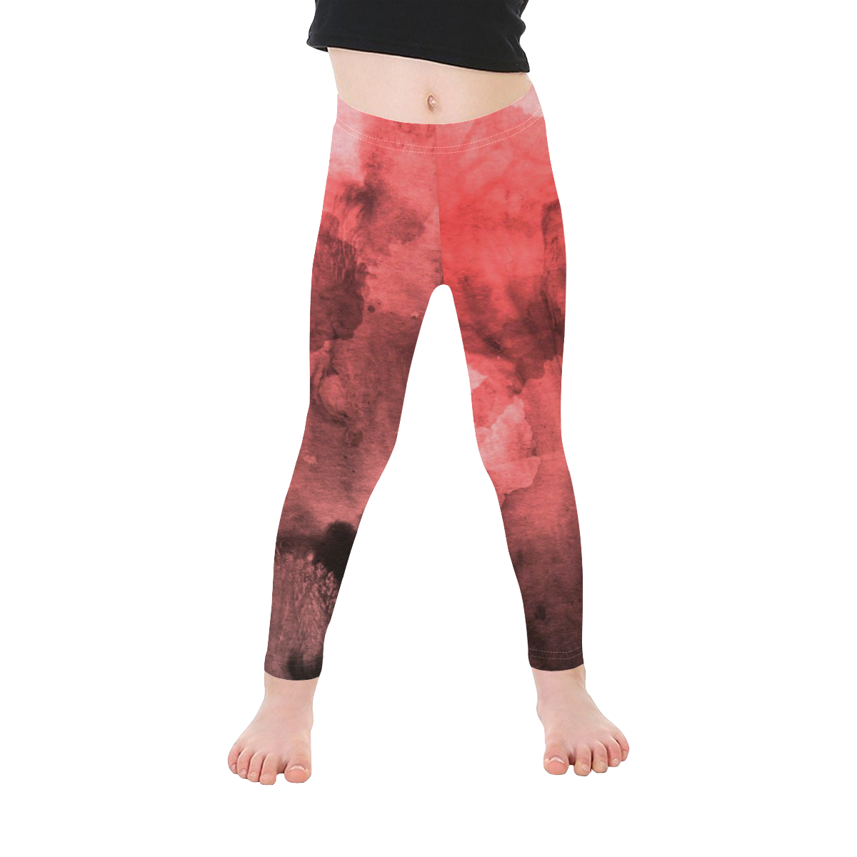 Red and Black Watercolour Kid's Ankle Length Leggings (Model L06)