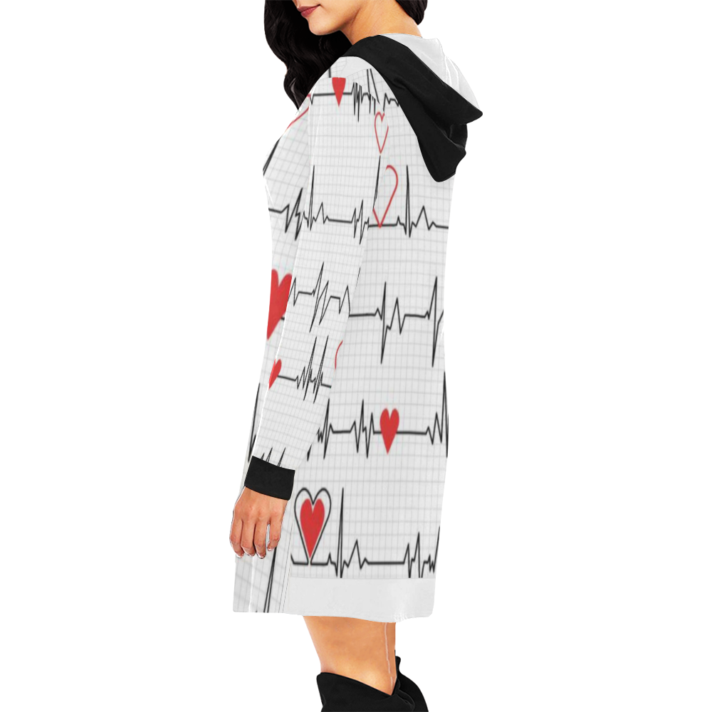 Ekg Hoodie All Over Print Hoodie Mini Dress (Model H27)