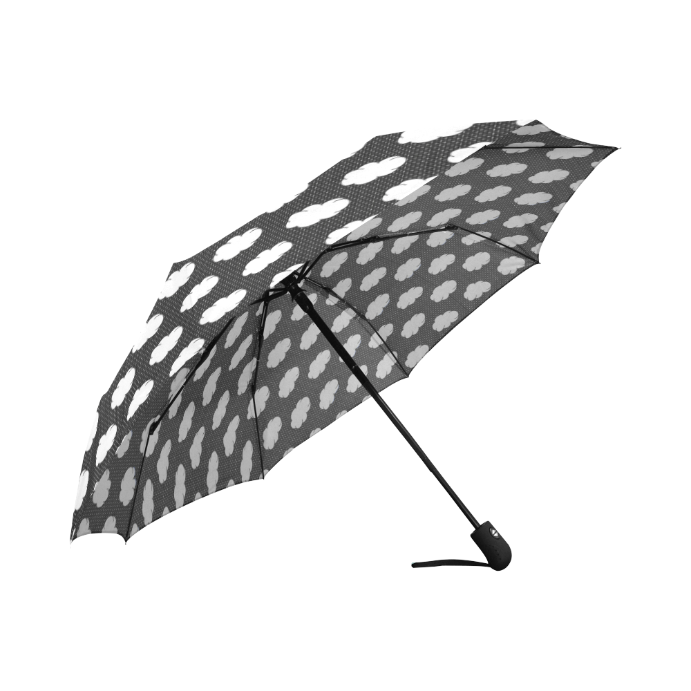Clouds and Polka Dots on Black Auto-Foldable Umbrella (Model U04)